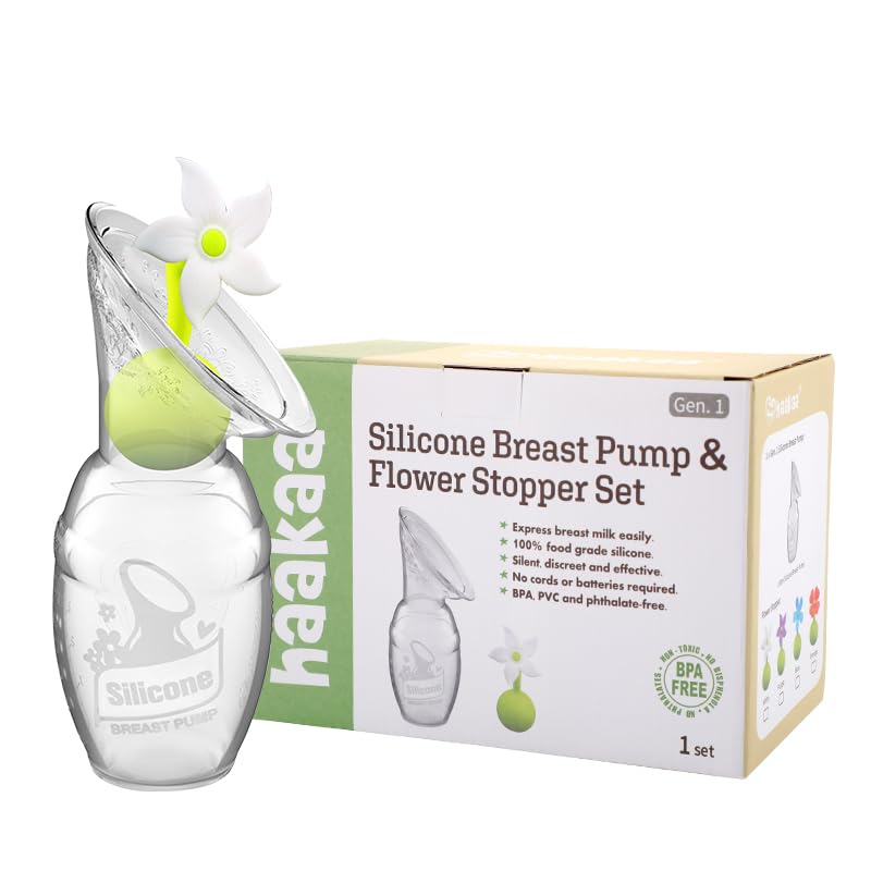 Tire-lait manuel en silicone haakaa 100 ml avec son couvercle fleur blanc