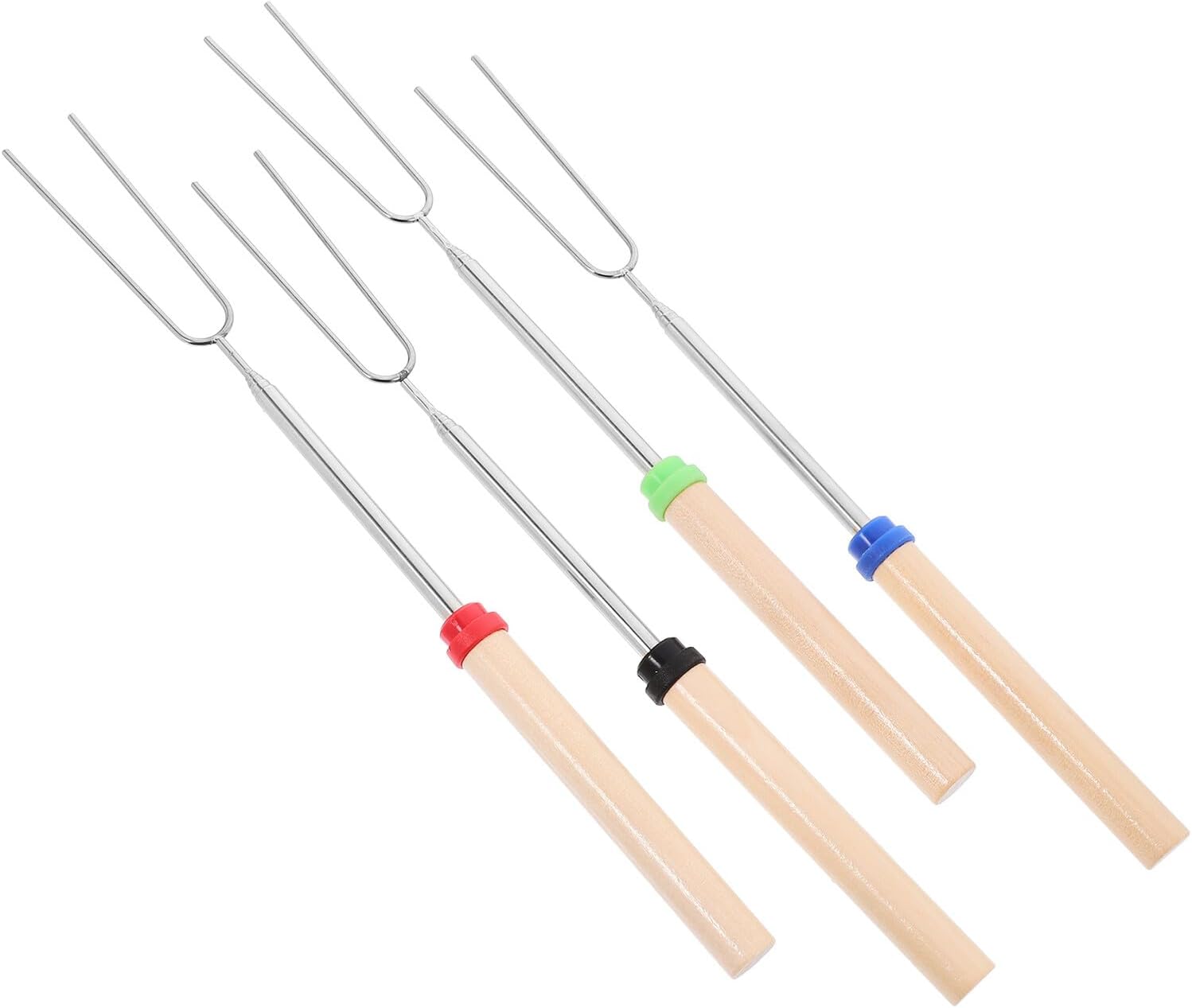 4pcs Extendable Fondue Forks Set Stainless Steel Fruit Forks with Wooden Handles for Camping Bbq Cheese Chocolate Hot Pot Parties