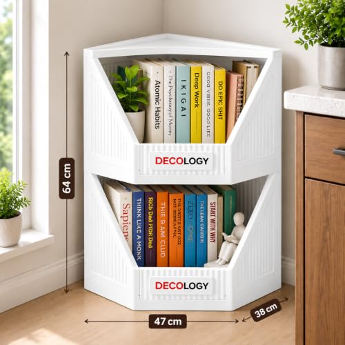 Image of DecoLogy Multipurpose Bookshelf Organiser Rack for Living Room, Kitchen, Bedroom, Office (Corner Cupboard, 2PCS)