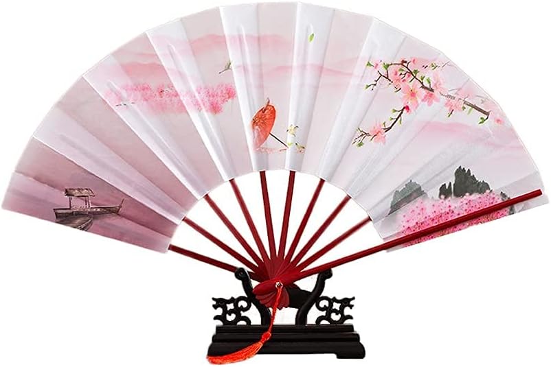 Handheld Silk Folding Fan with Bamboo Frame, Chinese Vintage Retro Style Folding Fan Home Ceremony Decorative Folding Fan (Color: Black, Size: B)