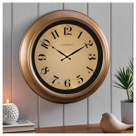 CLXEAST 18 Inch Glow in The Dark Wall Clocks for Living Room Decor, Luminous Lighted Gold Wall Clock, Smart Decorative Wall Clock Large,Antique Brushed Gold