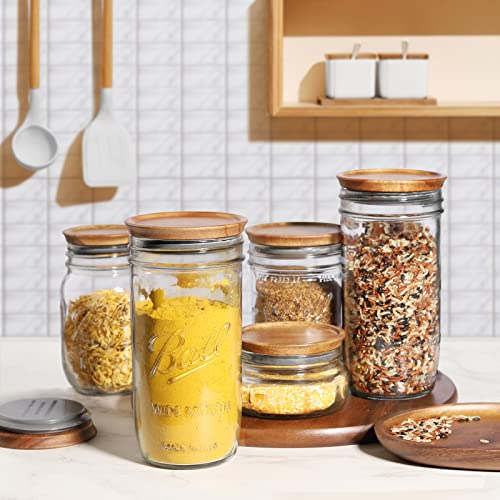 6-Pack Wide Mouth Wooden Mason Jar Lids For Ball/Mason Jars, Reusable Acacia Wood Mason Jar Lids With Airtight Silicone Seal Perfect For Dry Food Storage (Brown) #TOP5