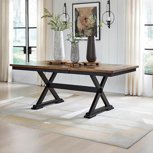 Signature Design by Ashley Wildenauer Dining Extension Table, Self-Storing Butterfly Leaf, Seats 8, Hardwood Solids, 40" W x 78" D x 30.13" H, Black & Dark Brown - Image 2