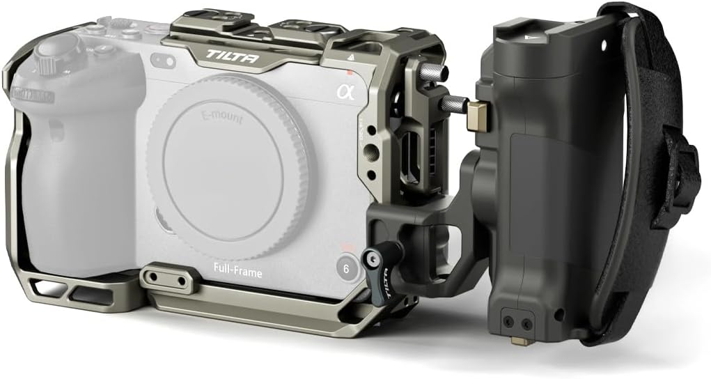 Tilta Camera Cage Compatible with Sony FX3/FX30 V2 | Top Plate NATO Rail, Cold Shoe, 1/4""-20 and 3/8""-16 | Thumb Screw Design | Left Side Handle | TA-T16-B-TG (Titanium Gray, Lightweight Kit)