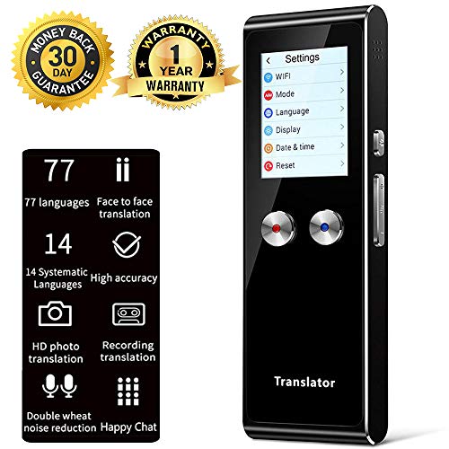 Traductor de Idiomas con Voz en Tiempo Real, Vuffuw Traductor Electronico de Idiomas, 70+ Idioma Pantalla Táctil de 2 Pulgadas, Respuesta Simultánea y Precisa para Aprender Viajes Compras Comerciales