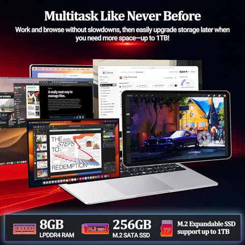 Image of 2026 Laptop, 15.6 Inch Laptop Computer, Ultra-Thin Lightweight Lap top, Celeron N4000, 8GB RAM 256GB SSD, FHD 1080P, 180 Open, Win 11 Pro, WiFi 2.4 /5G, BT4.2,Mini HDMI for Student & Business, Silver