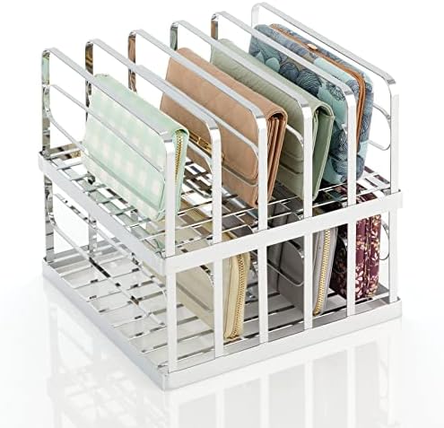 mDesign Clutch Bag Organiser  Practical Handbag Storage with 5 Sections for Purses, Wallets, Card Pouches etc.  Plastic Tray for Wallets  Set of 2  Chrome