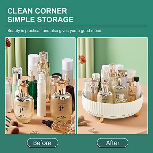 360° Rotating Storage Tray, Rotary Table Diameter 8.66 Inches, Cosmetics And Perfume Organizer, Desktop Storage Tray For Cosmetics And Skincare Products Large Capacity, Small White (8.66"×8.66"×2.95") #TOP4