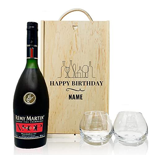 Personalised Remy Martin VSOP Cognac Champagne Happy Birthday Gift Set with Glasses