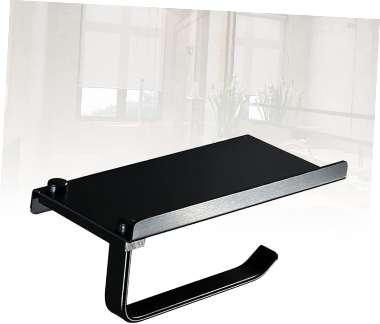 Black Wall - Mounted Toilet Paper Holder with Shelf, Practical Bathroom & RV Storage Accessory