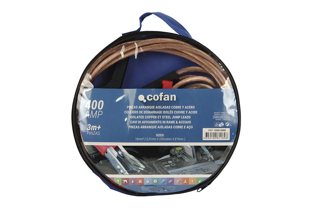 Pinces de démarrage de 400 AMP avec câble 3 m+ pinces | Convient à tous les types de batteries de véhicules avec batterie 12-24 V.
