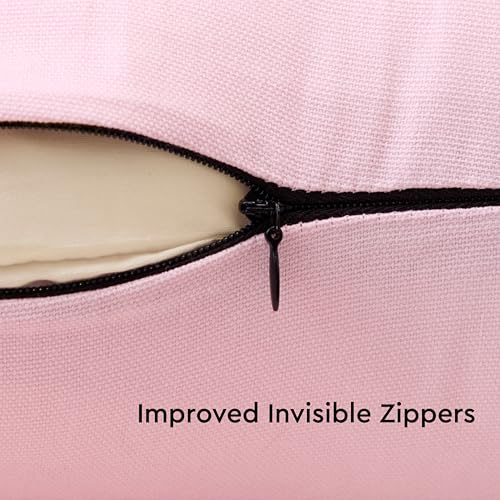 Image of Encasa XO Throw Pillow Covers 16x16 in Set of 2 Light Pink | No Inserts | Cotton Pillow Covers for Living Room, Bed, Sofa, Couch | Decorative Cushion Covers with Improved Zipper