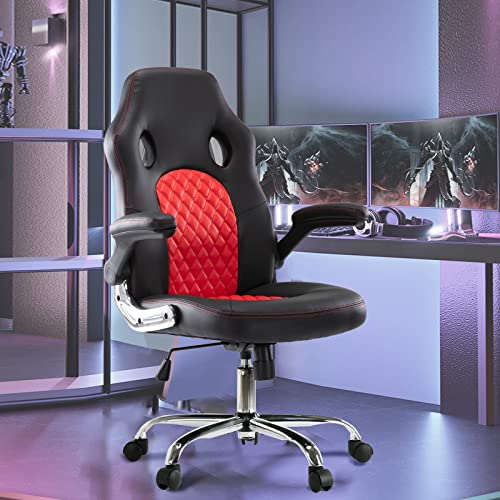 Image of OLIXIS Gaming Office Chair - PU Leather Executive Swivel Computer Desk Chair with Flip-up Armrests and Lumbar Support for Working, Studying, Gaming