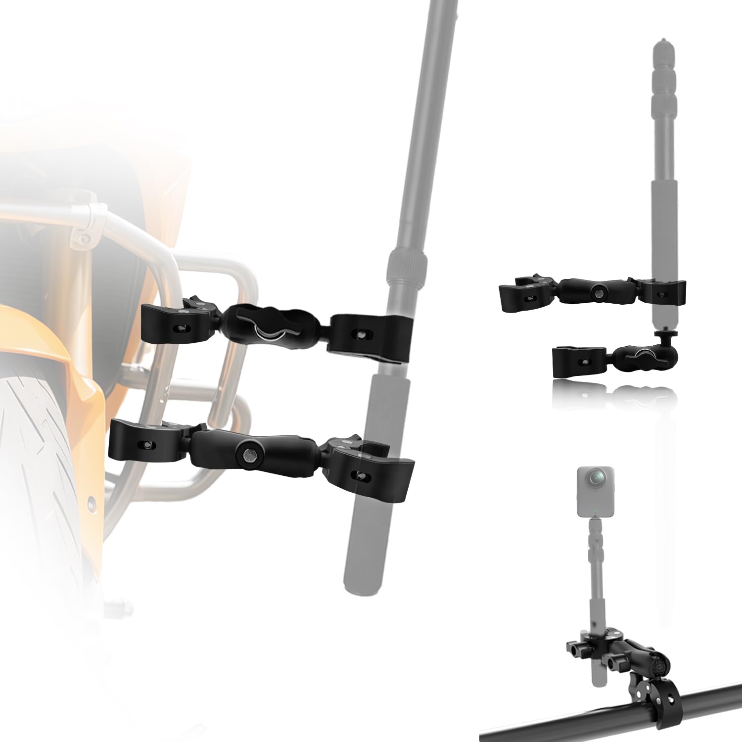 Forte-Dazio Moto Camera Monte Kit compatibile con DJI OSMO 360, OSMO NANO, Universale Doppio Morsetto Manubrio Titolare compatibile con Insta 360 per Bici ATV UTV Barca Equitazione Video(No Bastone)