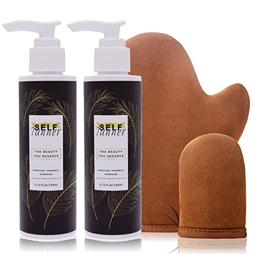 Lozione Autoabbronzante Viso e Corpo con Guanto Abbronzante, Self Tanning Lotion, Autoabbronzanti Crema Autoabbronzante Invisibile, Colorazione Naturale E Duratura,2PCS/300ml