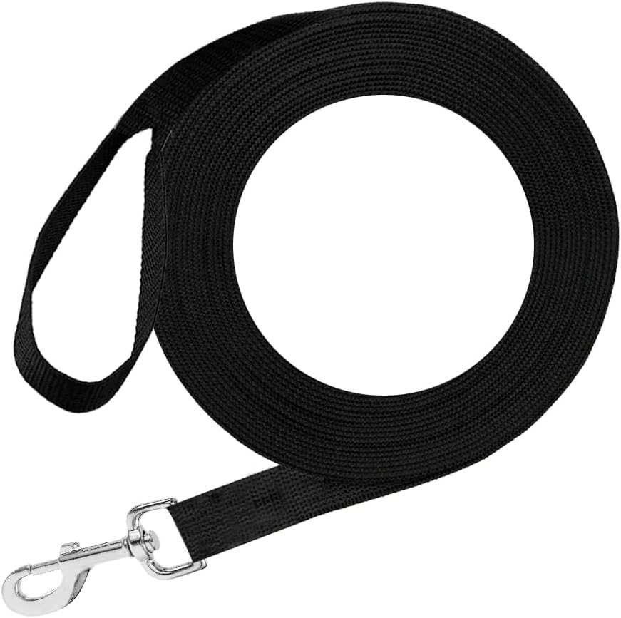 SunGrow Correa de entrenamiento para mascotas, correa para caminar de polipropileno resistente, gancho giratorio de 360 grados, obediencia para perros/cachorros, recuperación, correa de agilidad, caminatas de ocio y aventura, negro, 6 pies x 0,8 pulgadas