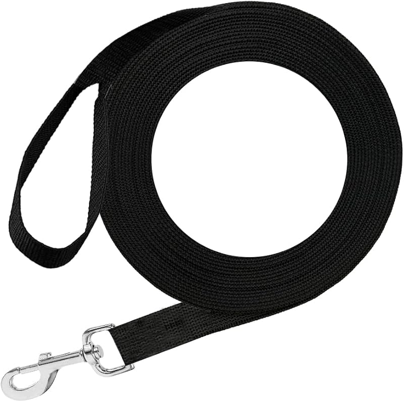 SunGrow Correa de entrenamiento para mascotas, correa para caminar de polipropileno resistente, gancho giratorio de 360 ​​grados, obediencia para perros/cachorros, recuperación, correa de agilidad, caminatas de ocio y aventura, negro, 6 pies x 0,8 pulgadas