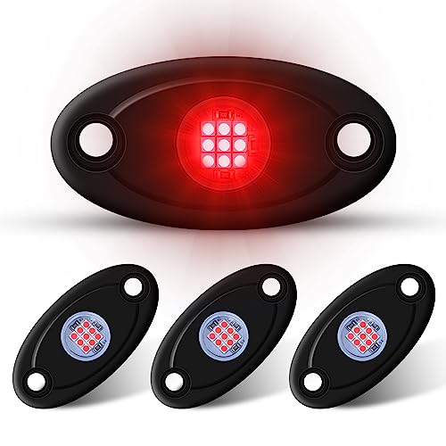 LY8 4Pods LED Rock Lights Kits for Car Trucks ATV UTV SUV Boat Underbody Glow Trail Rig Light Waterproof (red)
