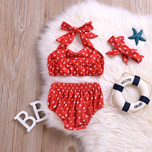 Baby Girl Bikini, Kids Toddler Polka Dot Swimsuits Halter Swimwear Bikinis Set with Headband4