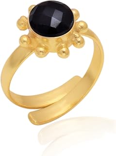 Veracity Jewelry Black Onyx Rings For Women - December Birthstone 18K Gold Plated Black Onyx Rings For Girls - Fashion Statement Handmade Gift For Her Jewelry For Beautiful Women/Girls/Mom - VR-538