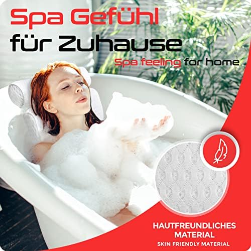 Bathtub Pillow Neck Comfortable Soft 4D Air Mesh Bath cushion 6 Suction Cups | Waterproof Head Shoulders and Back | Luxury with Sponge and laundry bag | Rest massage professional bolster buffer assist