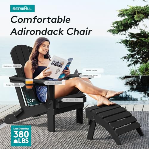 SERWALL HDPE Folding Adirondack Chair with Dual Cup Holder - Composite Adirondack Chair - Black by SERWALL - Image 5
