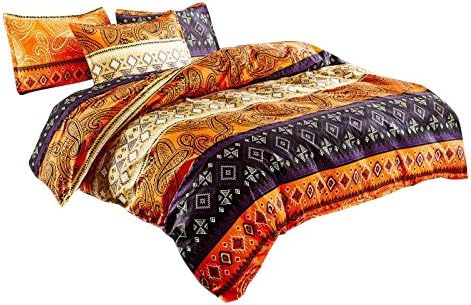 Bedding sets 3-pieces Microfiber Duvet Cover Sets, White Orange Black Lavender Paisley Boho Bohemian Style Prints Floral Patterns Design,Without Comforter (Full/Queen, (1Duvet Cover+2Pillowcases)#06)