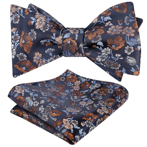Image of Alizeal Mens 2pcs Floral Bow Tie Set | Self-tied Elegant Pocket Square Set for Wedding