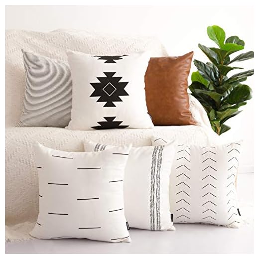 HOMFINER Decorative Throw Pillow Covers for Couch, Set of 6, 100% Cotton Modern Design Stripes Geometric Bed or Sofa Pillows Case Faux Leather 18 x 18 inch