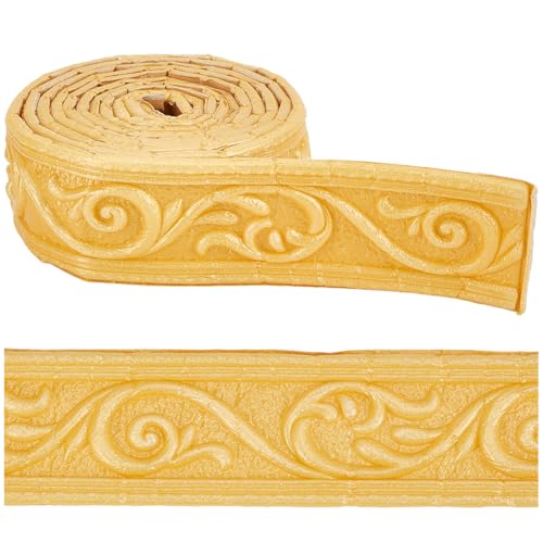 CRASPIRE Moldura de Corona de 7.38 pie X 1.97 pulgadas Despegable Y Adherible Borde de Espuma Flexible Borde de Papel Tapiz Autoadhesivo de Color Dorado Borde de Pared Decorativo Adhesivo 3D Borde