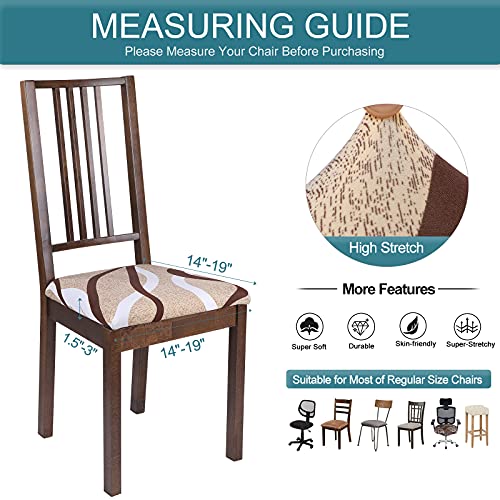 Image of SearchI Seat Covers for Dining Room Chairs Stretch Printed Chair Seat Covers Set of 4, Removable Washable Upholstered Chair Seat Protector Cushion Slipcovers for Kitchen, Office(Beige)