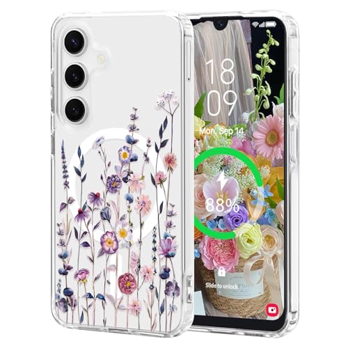 L-FADNUT Coque Magnétique pour Samsung Galaxy A15 4G/5G Compatible avec MagSafe Motif de Fleur Fine Antichoc Transparent Coque de Protection pour Samsung...