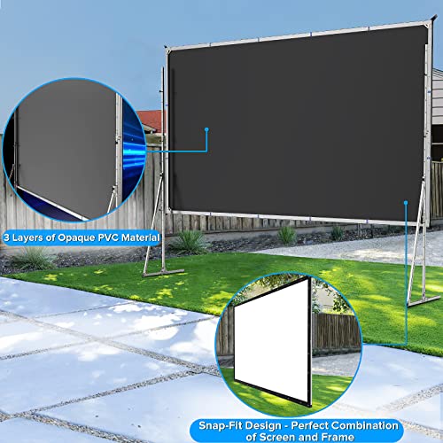 Image of 200 inch Projector Screen with Stand,Upgraded 3 Layers PVC 16:9 Large Outdoor Projector Screen,Portable Outdoor Movie Screen with Carrying Bag for Large Commercial Performance