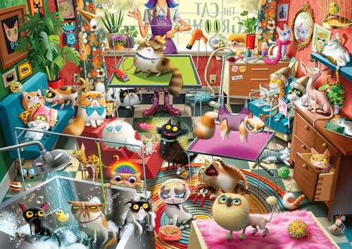 Ravensburger The Cat Groomer – 1000 Piece Jigsaw Puzzle by Dean Macadam – Whimsical Cat Salon Scene - Vibrant Artwork - Premium Quality Ages 14 and Up