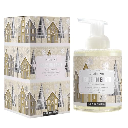 ROMIIE ZOI Christmas Foaming Hand Soap with Gift Box- Peace of Earth Design, Cozy Cypress Scented - Holiday Bathroom Soap for Winter Home Decor, Stocking Stuffer, and Gift – 500ml / 16.8oz