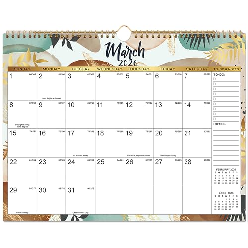 2026 Wall Calendar - Wall Calendar 2026, Jan 2026 - Dec 2026, 12'' × 15'', Monthly Calendar 2026 with Spiral Bound, Hanging Hook, Premium Paper, Large Grids, Julian Dates - Leafage
