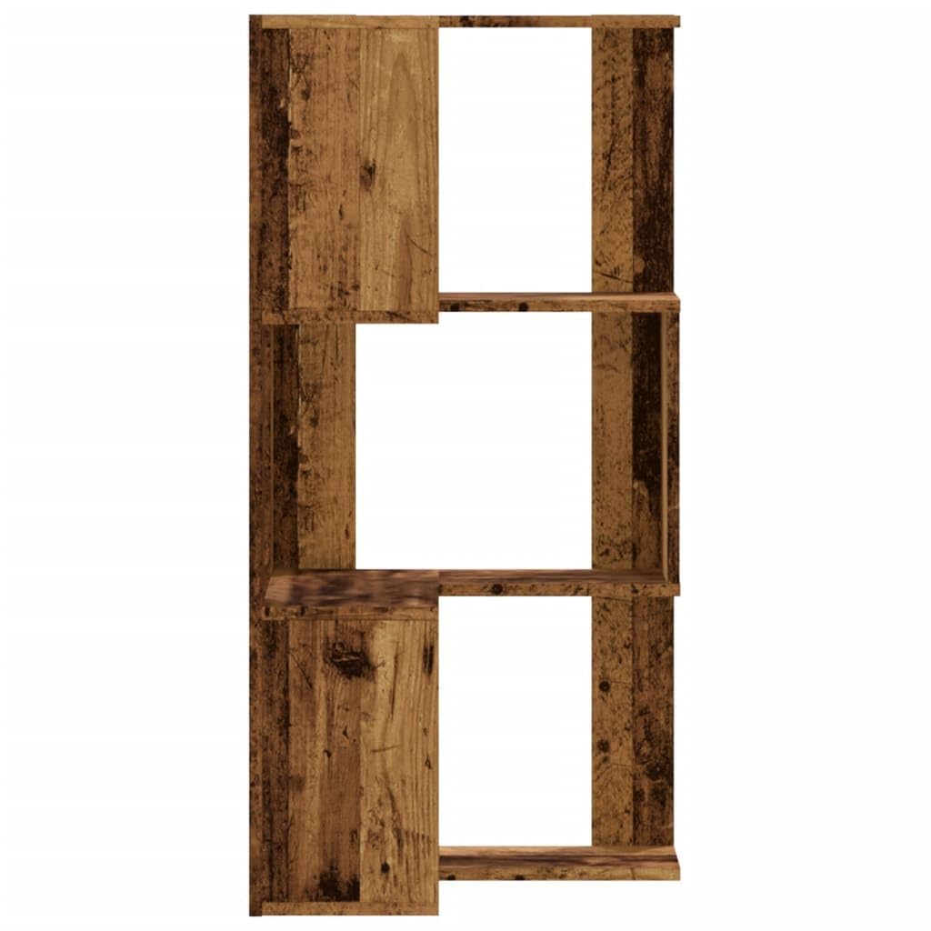 Libreria angolare a 3 ripiani, in legno anticato, 50 x 50 x 102