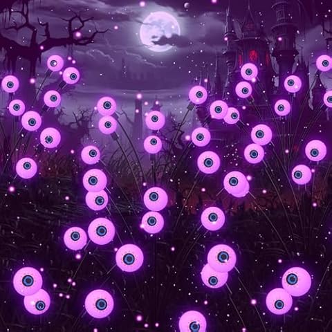 Halloween Decorations Outdoor Solar Scary Eyeball Lights, 4-Pack 32LED Halloween Decor Solar Garden Lights, Waterproof Halloween Yard Decorations Swaying Halloween Pathway Lights for Patio Lawn Party Cover