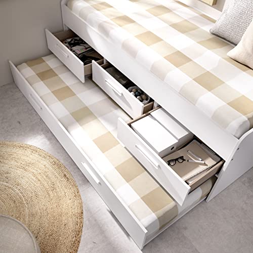 DEKIT GRUPO RIMOBEL LEKA - Cama compacta con tres cajones y una cama arraste - Blanco - 67x195x95 cm - imagen 4