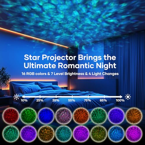 Fokky Sternenhimmel Projektor, LED Sternenhimmel Projektor Kinder, Galaxy Projector für Geschenk Party, Star Projektor Kinder mit 16 Beleuchtung-Effekten, LED Projektor Nachtlicht Kinder Zimmer Deko