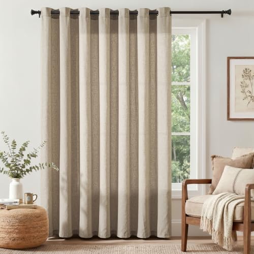 Image of jinchan Linen Curtain 84 Inch Light Filtering Grommet 1 Panel Taupe