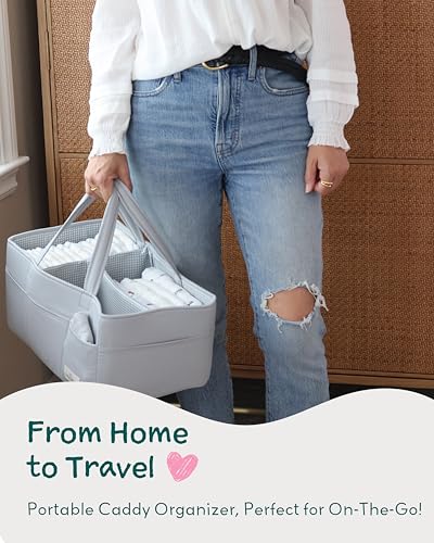 Image of Lily Miles Baby Diaper Caddy Organizer, Wipeable Diaper Organizer Basket with 8 Pockets for Newborn Essentials, Baby Shower Gifts, Nursery Tote Bag for Changing Table or Car (Rosy Lilac, Large)