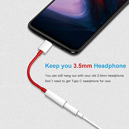 Image of USB Type C to 3.5mm Splitter Audio Jack Converter Adapter Headphones Jack Compatible with OnePlus Devices 10R 10T 10 Pro 7T 8T 9 Pro, Samsung, OnePlus, Xiaomi, Realme, Zebronics, Vivo & iQoo (Red)