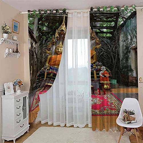 Rideaux occultants bouddha doré 140x160 cm en polyester isolant - 4