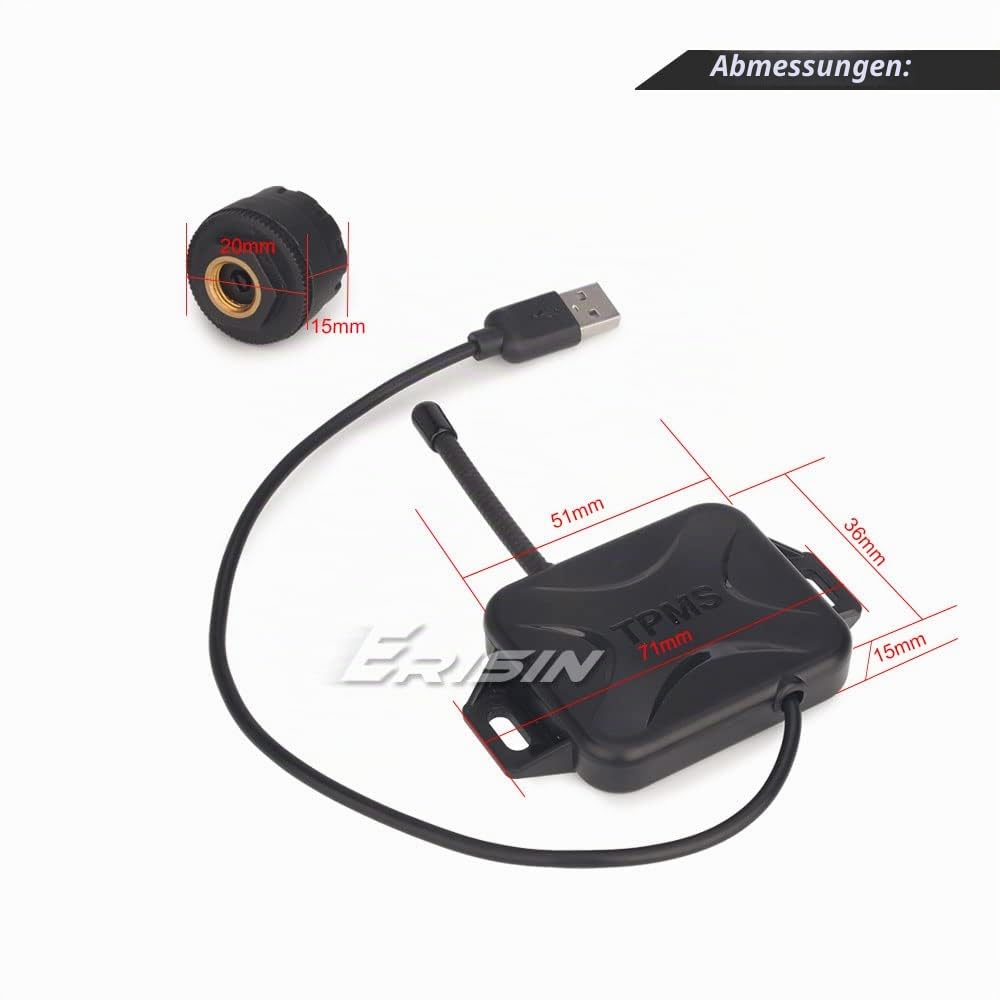 erisin TPMS 4 Sensor Adapter Empfänger Kit Auto USB TPMS Interne Reifendrucksensoren Reifendruckkontrolle Ersatz für Android GPS Navigation Display