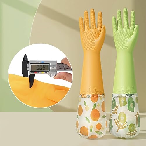 Miniatura 7 de 2 pares de guantes de goma para lavar platos, reutilizables, sin látex, guantes de cocina con forro de algodón, guantes antideslizantes e