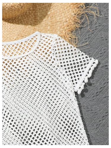 SHENHE Girl's Cute Swim Cover Up Hollow Out Sheer Bathing Suit Coverups Pom Pom Beach Dress4