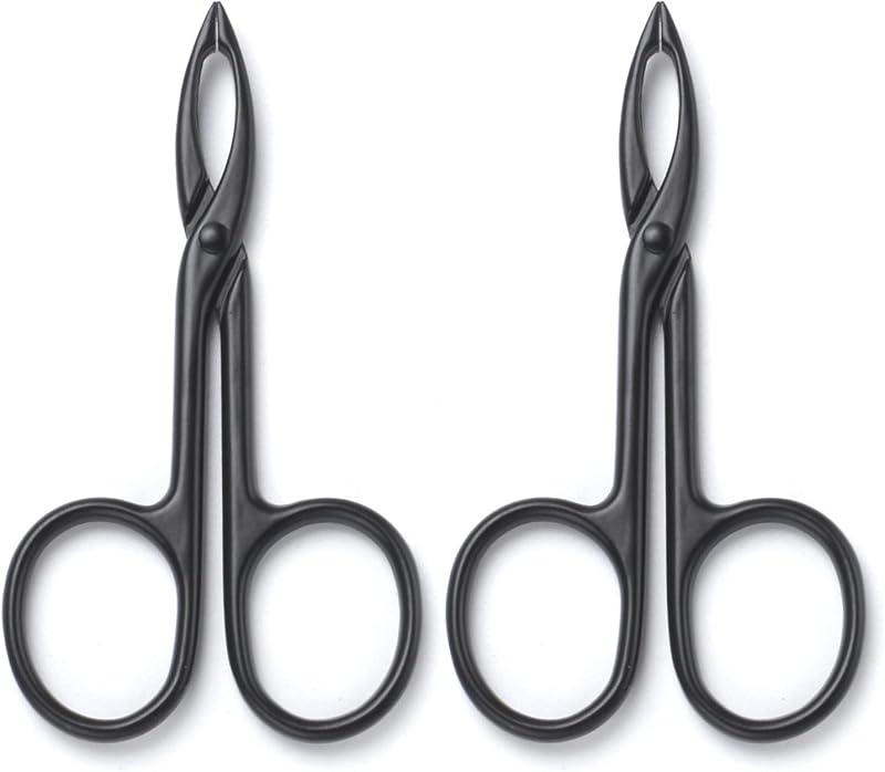 2 Piezas Pinzas Mango De Tijera Tijera De Punta Recta | Pinzas de cejas con forma para desplumador de pelo cuidado de las cejas del vello facial (negro)