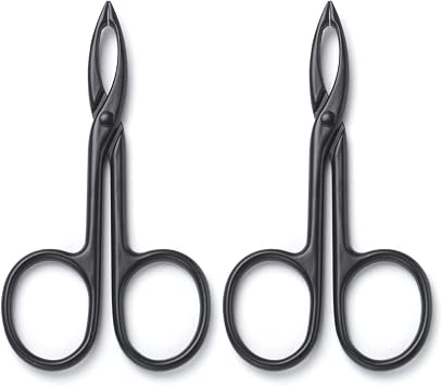 2 Pieces Tweezers Scissor Handle Straight Tip Scissor Shaped Eyebrows Tweezers for Hair Plucker Remover Facial Hair Eyebrows Care Black