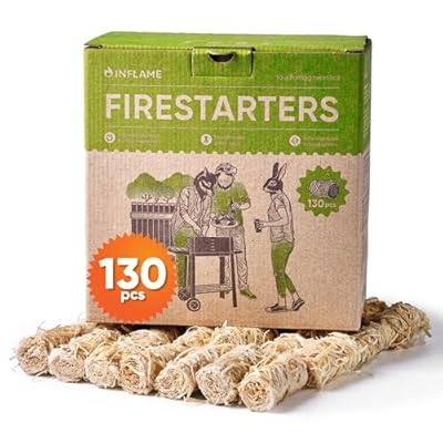 Inflame Fire Starters 130 pcs Fire Starters for Campfires, Grill, BBQ, Fireplace, Woodstove - Charcoal Starter - Waterproof, Weather-Resistant - Natural Wood Fireplace Starters